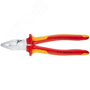 Плоскогубцы комбинированные VDE 1000V рез твердая проволока 3мм рояльная струна (HRC 59) 25мм кабель 14мм (25мм) L=225мм диэлектрические хромированные двухкомпонентные рукоятки - фото 3