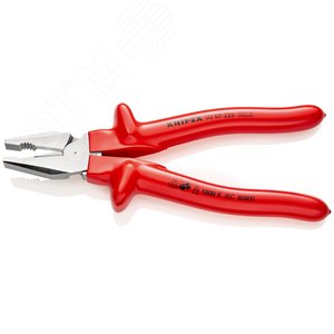 Плоскогубцы комбинированные VDE 1000V рез твердая проволока 3мм рояльная струна (HRC 59) 25мм кабель 14мм (25мм) L=225мм диэлектрические хромированные обливные рукоятки - фото 2