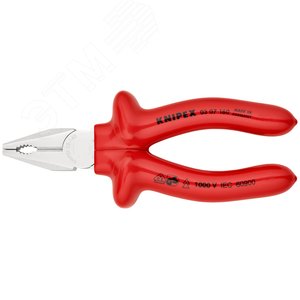 Плоскогубцы комбинированные VDE 1000V резка - проволока средней твердости 31мм твердая проволока 2мм кабель 10мм (16мм) L=160мм диэлектрические хромированные обливные рукоятки - фото 3