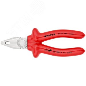 Плоскогубцы комбинированные VDE 1000V резка - проволока средней твердости 34мм твердая проволока 22мм кабель 12мм (16мм) L=180мм диэлектрические хромированные обливные рукоятки - фото 3