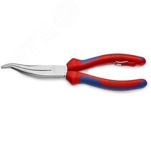 Плоскогубцы механика плоскокруглые изогнутые губки с крестовой насечкой L-200 мм хромированные 2-компонентные рукоятки с креплением для страховки - фото 1