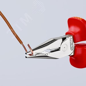 Пассатижи остроконечные с удлиненными губками VDE 1000V резка - проволока средней твердости 3мм твердая проволока 2мм кабель 8мм (16мм) L=145мм диэлектрические хромированные двухкомпонентные рукоятки блистер - фото 4