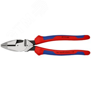Плоскогубцы электромонтёра Linemans Pliers с приспособлением для протяжки кабеля и обжима кабельных наконечников рез: проволока средней твёрдости 46 мм твёрдая проволока 3 мм L-240 мм чёрные 2-компонентные рукоятки - фото 2