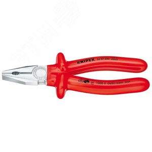 Плоскогубцы комбинированные VDE 1000V резка - проволока средней твердости 34мм твердая проволока 22мм кабель 12мм (16мм) L=180мм диэлектрические хромированные обливные рукоятки - фото 1