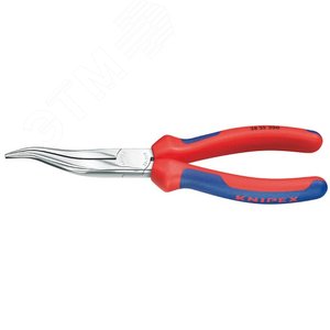 Плоскогубцы механика плоскокруглые изогнутые губки с крестовой насечкой L-200 мм хромированные 2-компонентные рукоятки - фото 1
