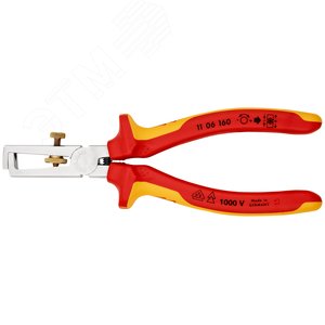 Стриппер VDE 1000V для одно- много- и тонкожильного кабеля зачистка: 5 мм (10 мм AWG 7) с пружиной L-160 мм диэлектрический регулировочный винт для настройки хромированный 2-компонентные рукоятки - фото 3