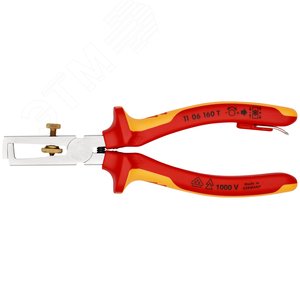 Стриппер VDE 1000V для одно- много- и тонкожильного кабеля зачистка: 5 мм (10 мм AWG 7) с пружиной L-160 мм диэлектрический регулировочный винт для настройки хромированный 2-компонентные рукоятки крепление для страховки - фото 3