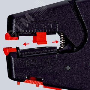 Стриппер самонастраивающийся со сменными ножами зачистка 003-10мм (AWG 32-7) резка - кабеля одножильные 6мм многожильные 10мм ограничитель длины 3-18мм L=200мм пластиковые рукоятки блистер KN-1240200SB KNIPEX - 5