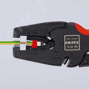 Стриппер автоматический MulTiSTrip 10 зачистка 003-10мм (AWG 32-7) рез кабеля одножильные 6мм многожильные 10мм L=195мм рукоятки с зоной мягкого пластика для надежного хвата блистер KN-1242195SB KNIPEX - 9