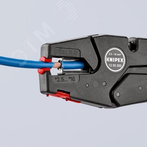 Стриппер самонастраивающийся со сменными ножами зачистка 25-16мм (AWG 13-5) рез кабеля одножильные 6мм многожильные 10мм L=200мм пластиковые рукоятки - фото 4