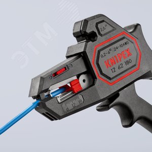 Стриппер автоматический зачистка 02-6мм (AWG 24-10) рез кабеля 25мм L=195мм рукоятки с зоной мягкого пластика для надежного хвата KN-1262180 KNIPEX - 7