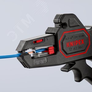 Стриппер автоматический зачистка 02-6мм (AWG 24-10) рез кабеля 25мм L=195мм рукоятки с зоной мягкого пластика для надежного хвата KN-1262180 KNIPEX - 8