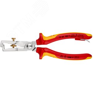 Стриппер-кабелерез STRYX 2-в-1 для одно- много- и тонкожильного кабеля VDE 1000V рез: кабель 15 мм (50 мм) зачистка: 5 мм (10 мм AWG 8) L-180 мм диэлектрический хромированный 2-компонентные рукоятки крепление для страховки - фото 3