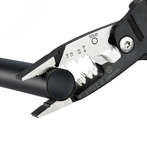 Клещи электромонтажные, 5 в 1, зачистка 0.75 – 4 / 6 мм2, рез d 15 мм / 50 мм2, 200 мм, фосфатированные, обливные ручки, SB - фото 8