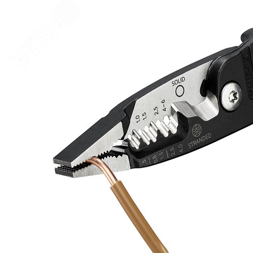 Клещи электромонтажные, 5 в 1, зачистка 0.75 – 4 / 6 мм2, рез d 15 мм / 50 мм2, 200 мм, фосфатированные, обливные ручки, SB - фото 4