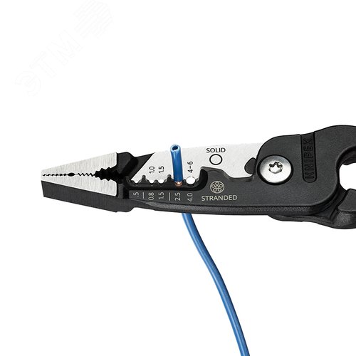 Клещи электромонтажные, 5 в 1, зачистка 0.75 – 4 / 6 мм2, рез d 15 мм / 50 мм2, 200 мм, фосфатированные, обливные ручки, SB - фото 2