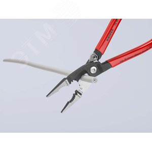 Клещи электромонтажные 6-в-1 захват плоского и круглого материала гибка удаление заусенцев снятие изоляции 075 - 15 + 25 мм обжимка контактных гильз 05 - 25 мм кабелерез 15 мм (5x25 мм) L-200 мм защёлка-собачка чёрные обливные рукоятки - фото 4