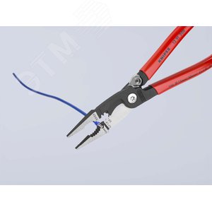 Клещи электромонтажные 6-в-1 захват плоского и круглого материала гибка удаление заусенцев снятие изоляции 075 - 15 + 25 мм обжимка контактных гильз 05 - 25 мм кабелерез 15 мм (5x25 мм) L-200 мм защёлка-собачка чёрные обливные рукоятки - фото 6