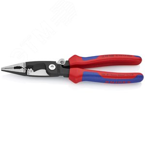 Клещи электромонтажные 6-в-1 захват плоского и круглого материала гибка удаление заусенцев снятие изоляции 075 - 15 + 25 мм обжимка контактных гильз 05 - 25 мм кабелерез 15 мм (5x25 мм) L-200 мм защёлка-собачка хромированные обливные рукоятки блистер - фото 2