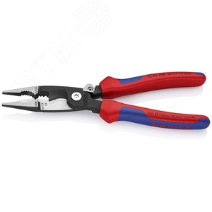 Клещи электромонтажные 6-в-1 захват плоского и круглого материала гибка удаление заусенцев снятие изоляции 075 - 15 + 25 мм обжимка контактных гильз 05 - 25 мм кабелерез 15 мм (5x25 мм) L-200 мм защёлка-собачка хромированные обливные рукоятки блистер - фото 3