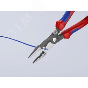 Клещи электромонтажные 6-в-1 захват плоского и круглого материала гибка удаление заусенцев снятие изоляции 075 - 15 + 25 мм обжимка контактных гильз 05 - 25 мм кабелерез 15 мм (5x25 мм) L-200 мм защёлка-собачка хромированные обливные рукоятки - фото 7