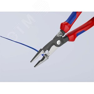 Клещи электромонтажные 6-в-1 захват плоского и круглого материала гибка удаление заусенцев снятие изоляции 075 - 15 + 25 мм обжимка контактных гильз 05 - 25 мм кабелерез 15 мм (5x25 мм) L-200 мм защёлка-собачка хромированные обливные рукоятки - фото 8