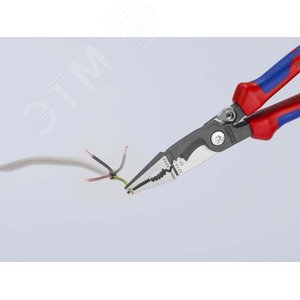 Клещи электромонтажные 6-в-1 захват плоского и круглого материала гибка удаление заусенцев снятие изоляции 075 - 15 + 25 мм обжимка контактных гильз 05 - 25 мм кабелерез 15 мм (5x25 мм) L-200 мм защёлка-собачка хромированные обливные рукоятки - фото 9