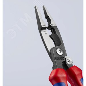 Клещи электромонтажные 6-в-1 захват плоского и круглого материала гибка удаление заусенцев снятие изоляции 075 - 15 + 25 мм обжимка контактных гильз 05 - 25 мм кабелерез 15 мм (5x25 мм) L-200 мм защёлка-собачка хромированные обливные рукоятки - фото 18