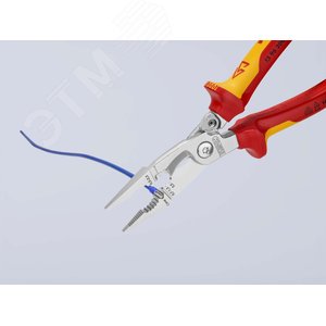 Клещи электромонтажные VDE 1000V 6-в-1 захват плоского и круглого материала гибка удаление заусенцев снятие изоляции 075 - 15 + 25 мм обжимка контактных гильз 05 - 25 мм кабелерез 15 мм (5x25 мм) L-200 мм диэлектрические защёлка-собачка хромированные 2-ко - фото 8