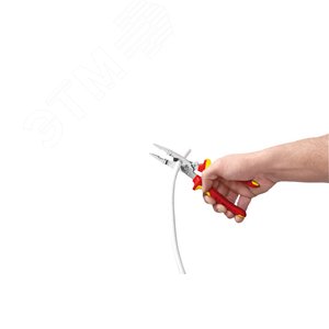 Клещи электромонтажные VDE 1000V 6-в-1 захват плоского и круглого материала гибка удаление заусенцев снятие изоляции 075 - 15 + 25 мм обжимка контактных гильз 05 - 25 мм кабелерез 15 мм (5x25 мм) L-200 мм диэлектрические защёлка-собачка хромированные 2-ко - фото 16