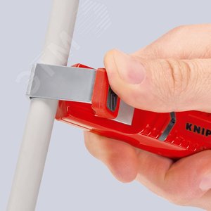 Стриппер для стандартного круглого кабеля нож с прямым лезвием и лезвием-крючком вращающееся лезвие для реза по окружности и продольного реза зачистка: 8 -28 мм L-130 мм корпус из противоударного пластика блистер KN-1620165SB KNIPEX - 9