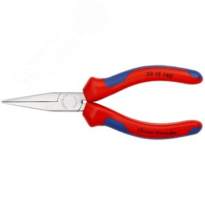 Длинногубцы плоские рифлённые губки 42 мм L-140 мм хромированные двукомпонентные рукоятки - фото 3