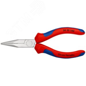 Длинногубцы плоскокруглые рифлённые губки 42 мм L-140 мм хромированные двукомпонентные рукоятки - фото 3