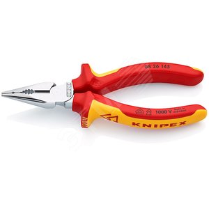 Изображение товара Пассатижи остроконечные с удлиненными губками VDE 1000V резка - проволока средней твердости 3мм твердая проволока 2мм кабель 8мм (16мм) L=145мм диэлектрические хромированные двухкомпонентные рукоятки блистер (шт)