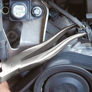 Плоскогубцы механика плоскокруглые изогнутые губки с крестовой насечкой L-200 мм чёрные обливные рукоятки - фото 4