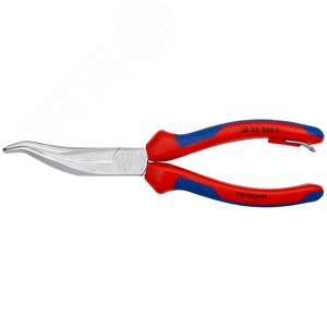 Плоскогубцы механика плоскокруглые изогнутые губки с крестовой насечкой L-200 мм хромированные 2-компонентные рукоятки с креплением для страховки - фото 3