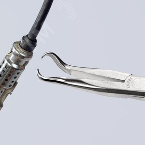 Плоскогубцы механика плоскокруглые губки под углом 45° с крестовой насечкой для захвата свечей зажигания L-200 мм хромированные 2-компонентные рукоятки - фото 5