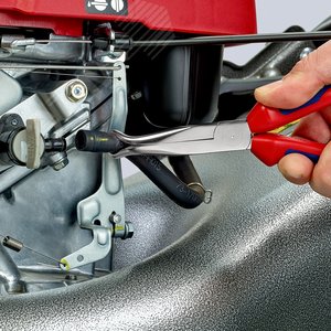 Плоскогубцы механика плоскокруглые губки под углом 45° с крестовой насечкой для захвата свечей зажигания L-200 мм хромированные 2-компонентные рукоятки - фото 12