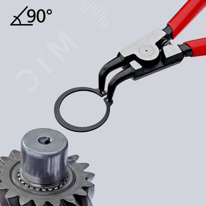 Щипцы для внешних стопорных колец губки под углом 90° посадочный размер 19 - 60 мм диаметр наконечников 18 мм L-170 мм Cr-V чёрные обливные рукоятки блистер - фото 5