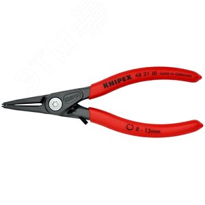 Щипцы прецизионные для внутренних стопорных колец с ограничителем раскрытия прямые губки посадочный размер 8-13мм диаметр наконечников 09мм L=140мм Cr-V черные обливные рукоятки - фото 3