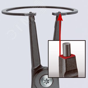 Щипцы прецизионные для внешних стопорных колец прямые губки посадочный размер 85-140мм диаметр наконечников 32мм L=320мм Cr-V черные обливные рукоятки - фото 4