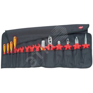 Набор инструмента VDE 1000V в мягком планшете 15 предметов комплектация: плоскогубцы 0307200 стриппер 1107160 круглогубцы 2617200 бокорезы 7007160 кабелерез 9517200 ключи рожковые 9800xx 10/13/14/17/19 мм отвёртки 9820xx SL 25/4/55/65 нож для кабеля 9852 - фото 1