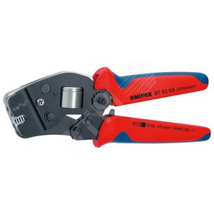 Пресс-клещи для контактных гильз самонастраивающиеся квадратный обжим ввод сбоку до 25мм 1 гнездо гильзы контактные 008-10мм (AWG 28-7) двойные концевые гильзы до 2х4мм (2хAWG 10) L=190мм двухкомпонентные рукоятки блистер цвет черный - фото 1