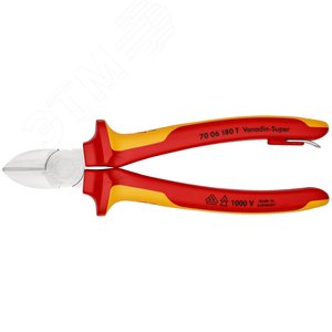 Бокорезы VDE 1000V резка - мягкая проволока 4мм проволока средней твердости 3мм твердая проволока 25мм L=180мм 62HRC диэлкектрические хромированные двухкомпонентные рукоятки крепление для страховки - фото 3