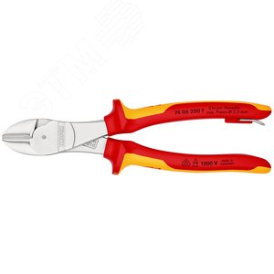 Бокорезы VDE 1000V резка - проволока средней твердости 42мм твердая проволока 3мм рояльная струна (HRC 59) 25мм L=200мм диэлкектрические хромированные двухкомпонентные рукоятки крепление для страховки блистер - фото 3