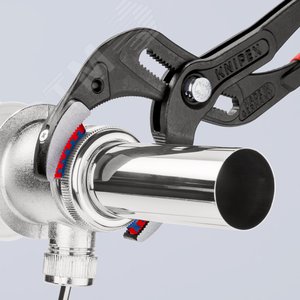 Клещи переставные трубные захватные 10-75мм для сифонов масляных фильтров пластмассовых труб L=250мм пластиковые насадки на губках Cr-V черные - фото 3