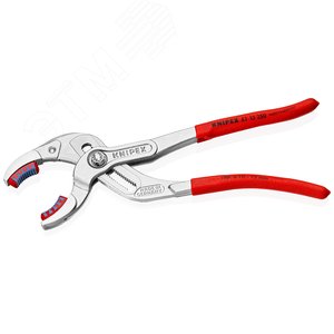 Клещи переставные трубные захватные 10 - 75 мм для сифонов масляных фильтров пластмассовых труб и соединителей L-250 мм пластиковые насадки на губках Cr-V хромированные блистер - фото 2