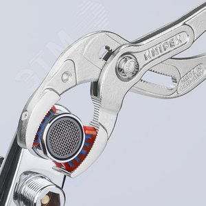 Клещи переставные трубные захватные 10 - 75 мм для сифонов масляных фильтров пластмассовых труб и соединителей L-250 мм пластиковые насадки на губках Cr-V хромированные блистер - фото 4