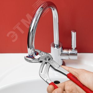 Клещи переставные трубные захватные 10 - 75 мм для сифонов масляных фильтров пластмассовых труб и соединителей L-250 мм пластиковые насадки на губках Cr-V хромированные блистер - фото 7