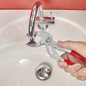 Клещи переставные трубные захватные 10 - 75 мм для сифонов масляных фильтров пластмассовых труб и соединителей L-250 мм пластиковые насадки на губках Cr-V хромированные блистер - фото 8